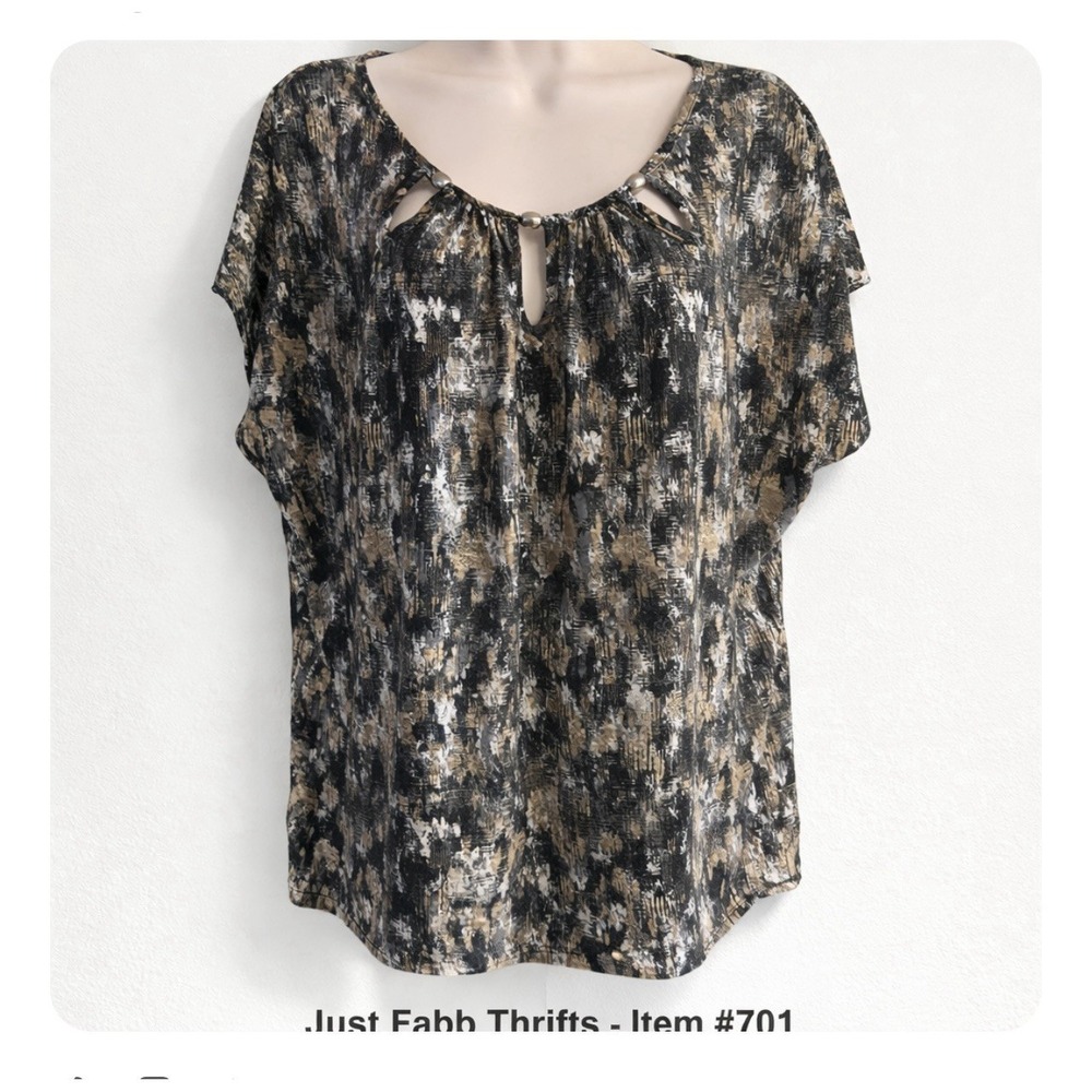 Mandy Evans Women Plus 2X Multicolor Abstract Keyhole Neck Blouse Top #701*8